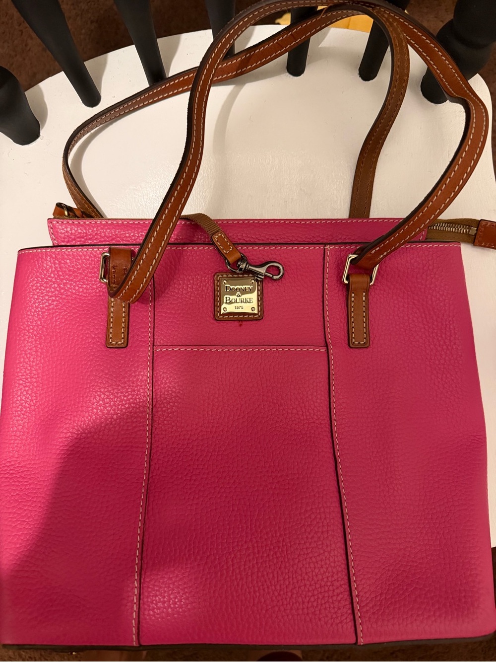 Dooney & Bourke Hot Pink Leather Shoulder Tote with Brown Handles